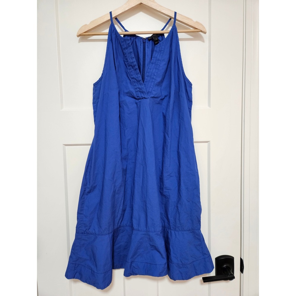 J.Crew Blue 100% Cotton Sleeveless Shift Dress Womens Size 6 Ruffle Hem Midi